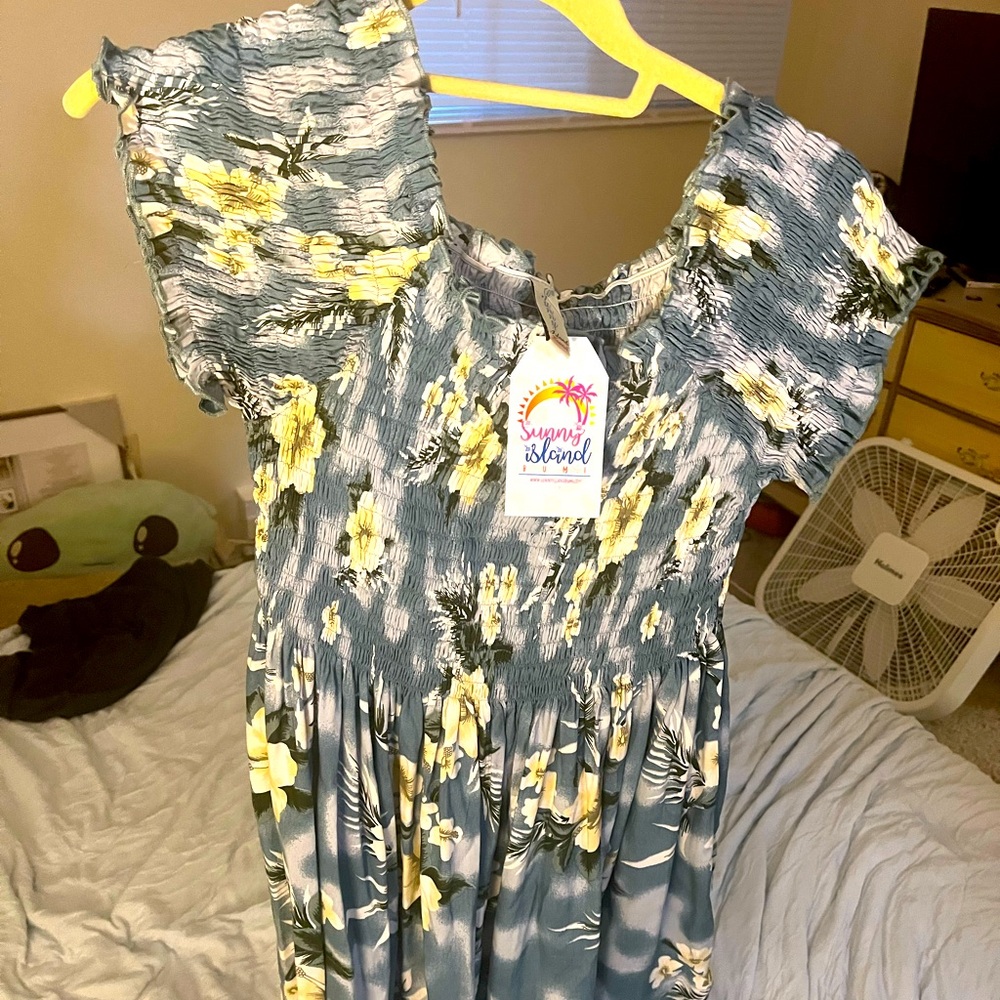 Floral Maxi Dress in Blue and Yellow